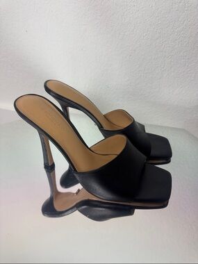 Tony Bianco Black Leather Square-Toe High Heel Mules